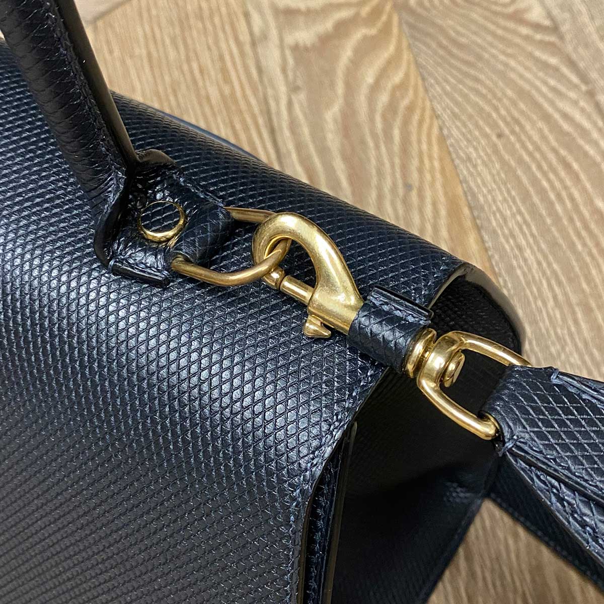 the gold hardware close up detail of the lorin flap bag