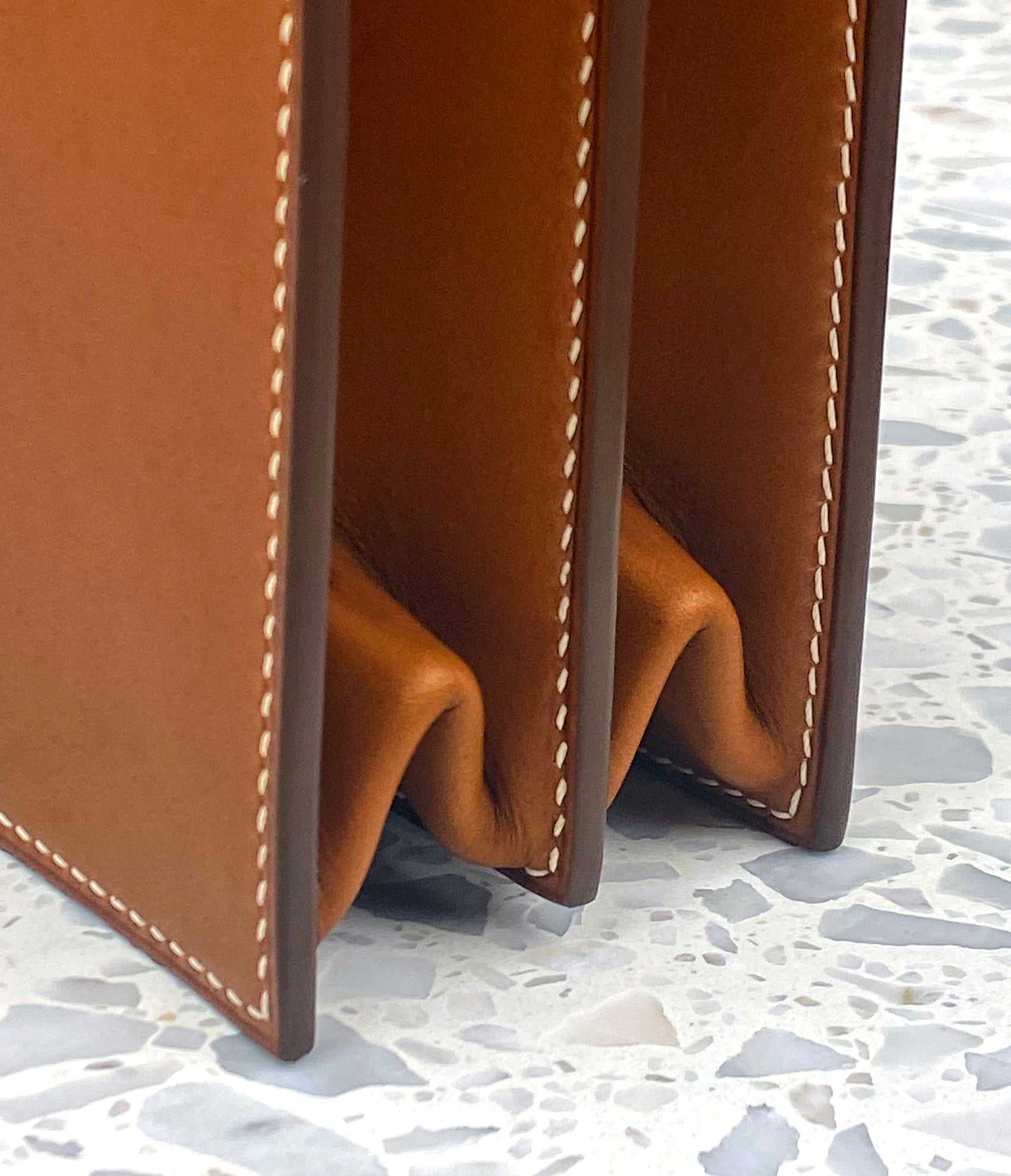 side detail of the cognac hackney briefcase