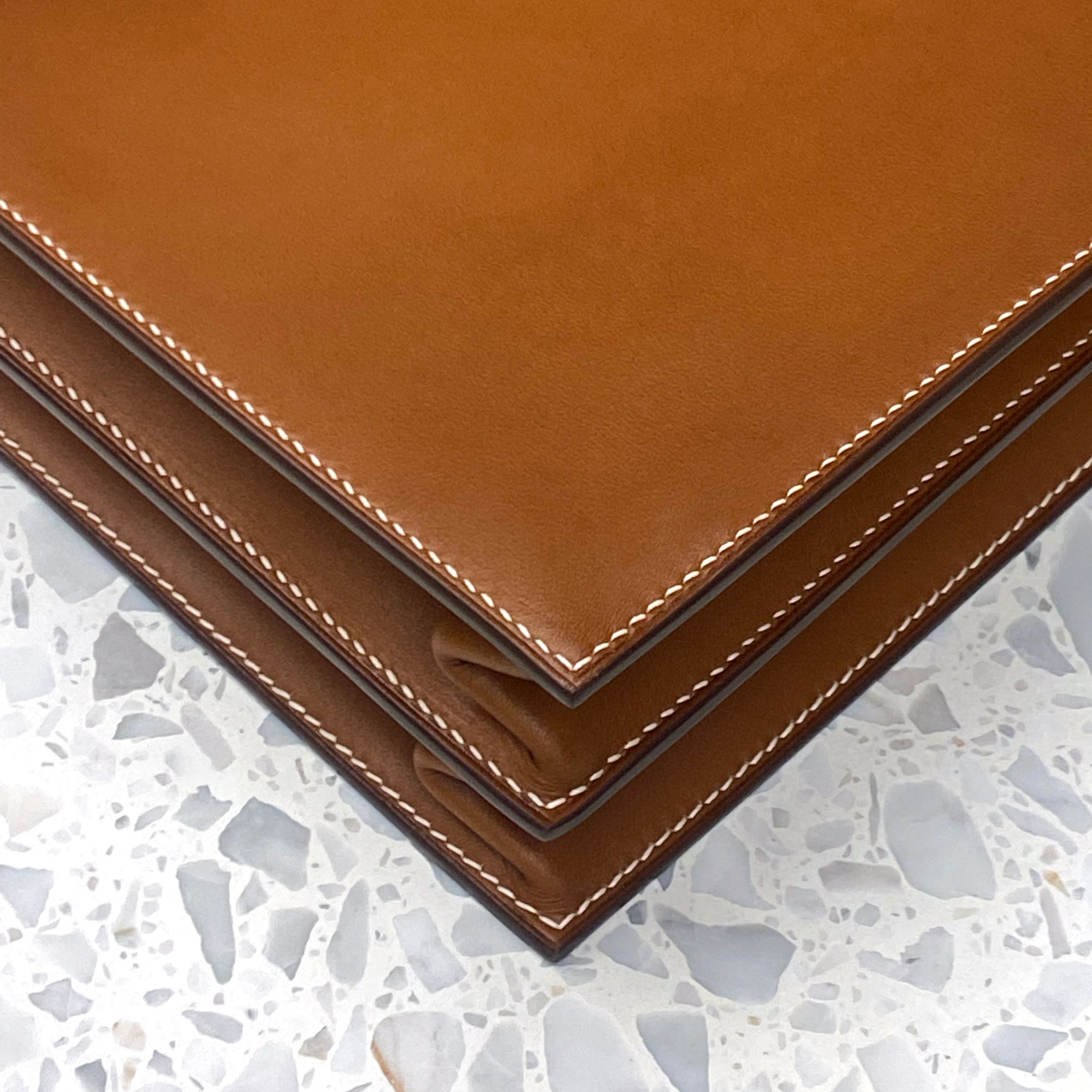 corner stitch detail of the coganc leather hackney briefcase